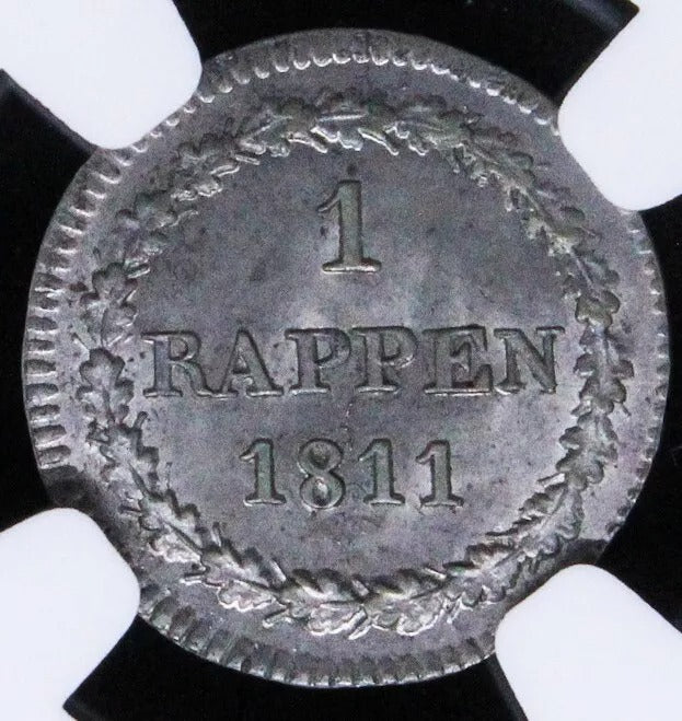 1 rappen 1811, Bern Swiss Cantons. KM-172. UNC NGC MS65 TOP POP