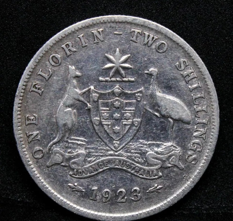 1923 Florin/2 Shillings Australia, George V. VF, Rare Date KM-27