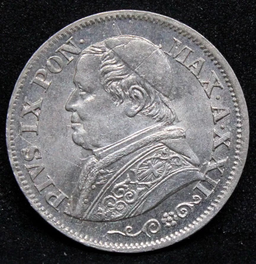 1867-R 10 Soldi, Pope Pius IX, Papal States. KM-1376. UNC