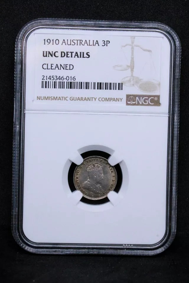 1910 3 Pence, Australia Silver Coin. King Edward Vii. BU NGC UNC KM-18