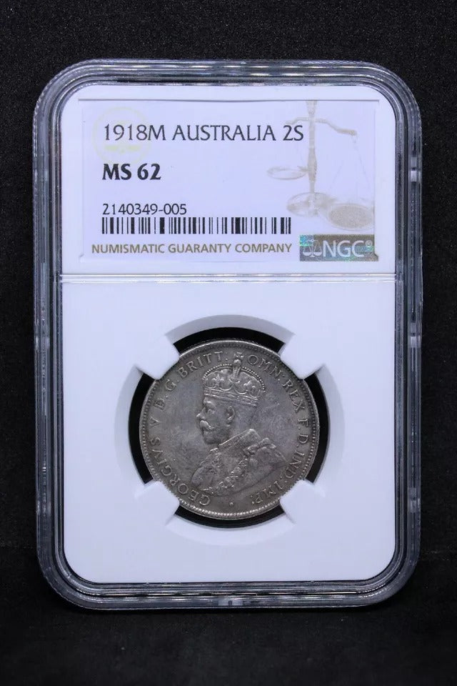 Florin-Two Shillings 1918-M, Australia. George V. KM-27 NGC MS62