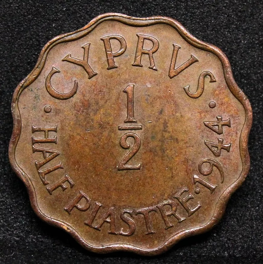 1944 1/2 Piastre, Cyprus. King George VI KM.22a