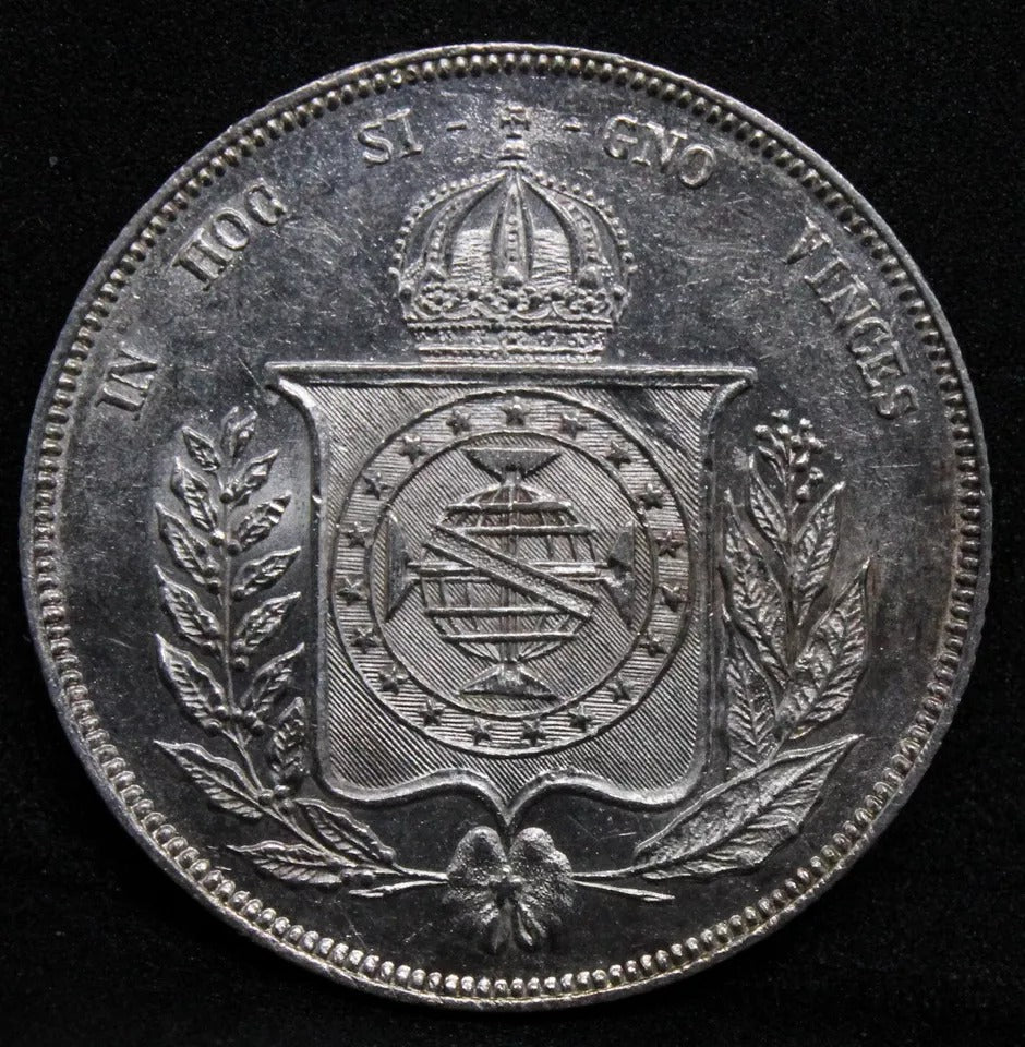 1000 Reis 1858, Brazil Silver Coin. KM-465. EF *cleaned