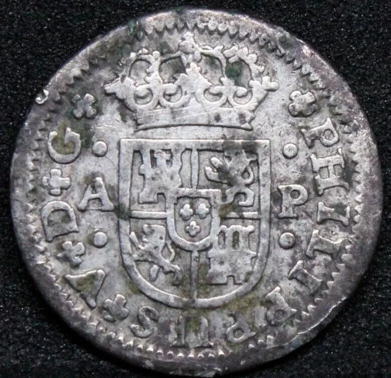 1/2 Real 1732 PA, Spain. Philip V. KM-350.2 VF