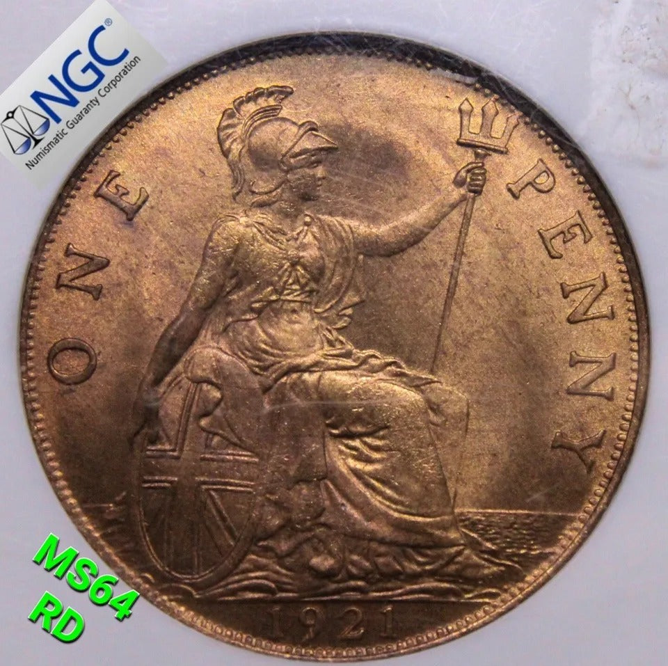 1 penny 1921, George V. S.4051 NG.C MS64 RD UNC SOLD..