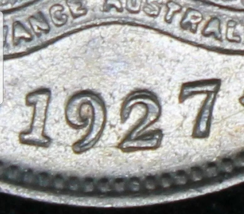 1927 Sixpence. Australia: George V , Km#25 aUNC. Some repunching to "92"