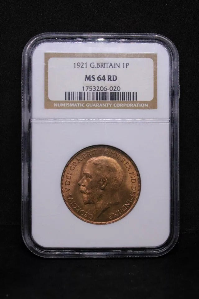 1 penny 1921, George V. S.4051 NG.C MS64 RD UNC SOLD..
