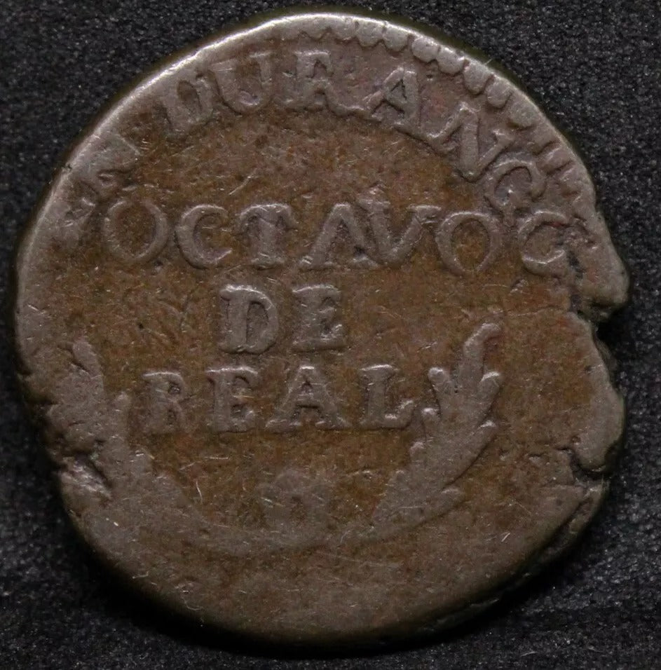 1/8 Real 180x, Mexico, Durango royalist Coinage. KM-61