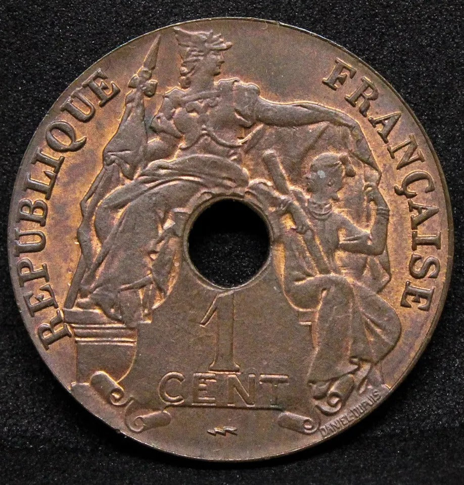 1923 1 Cent French Indo-China Lec-92 (Lightningbolt MM) BU