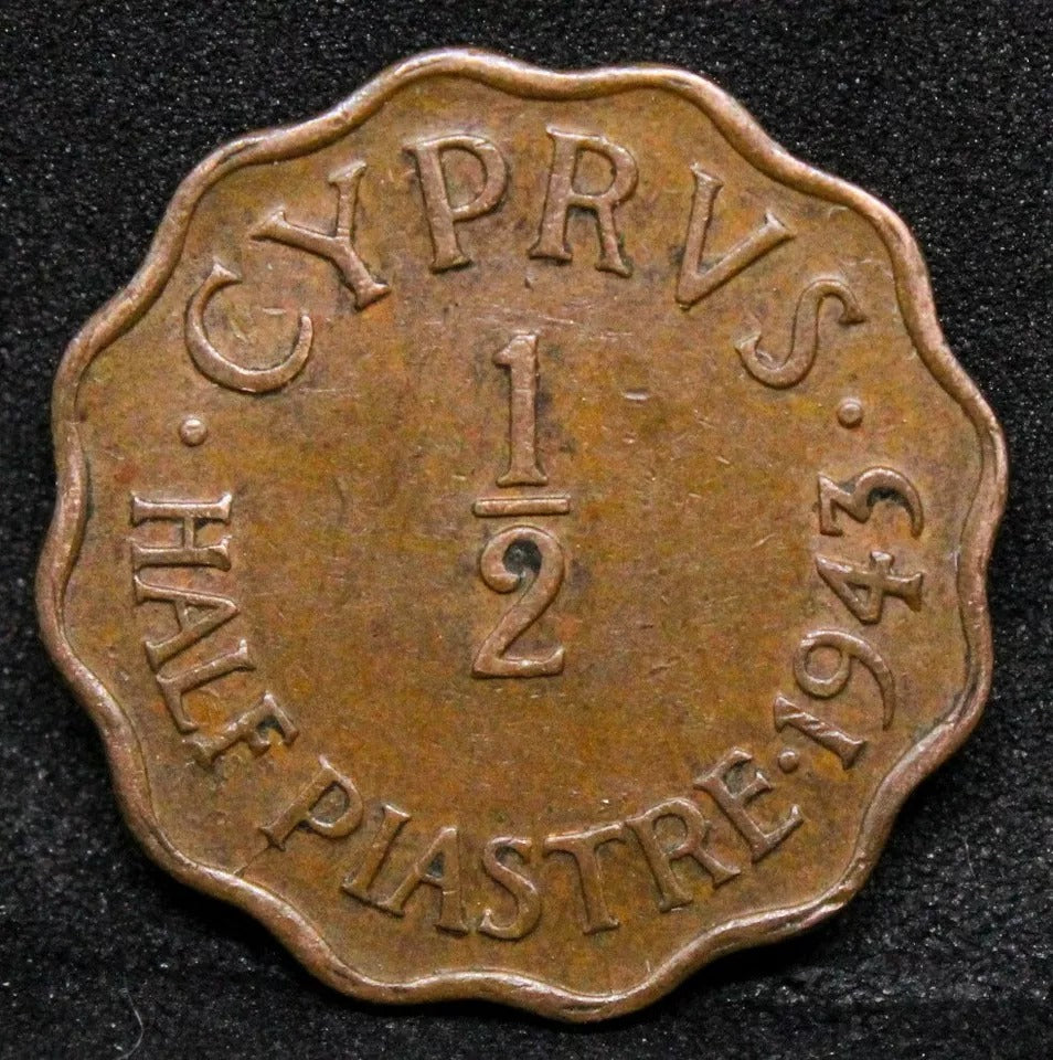1943 1/2 Piastre, Cyprus. King George VI KM.22a
