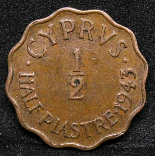 1943 1/2 Piastre, Cyprus. King George VI KM.22a