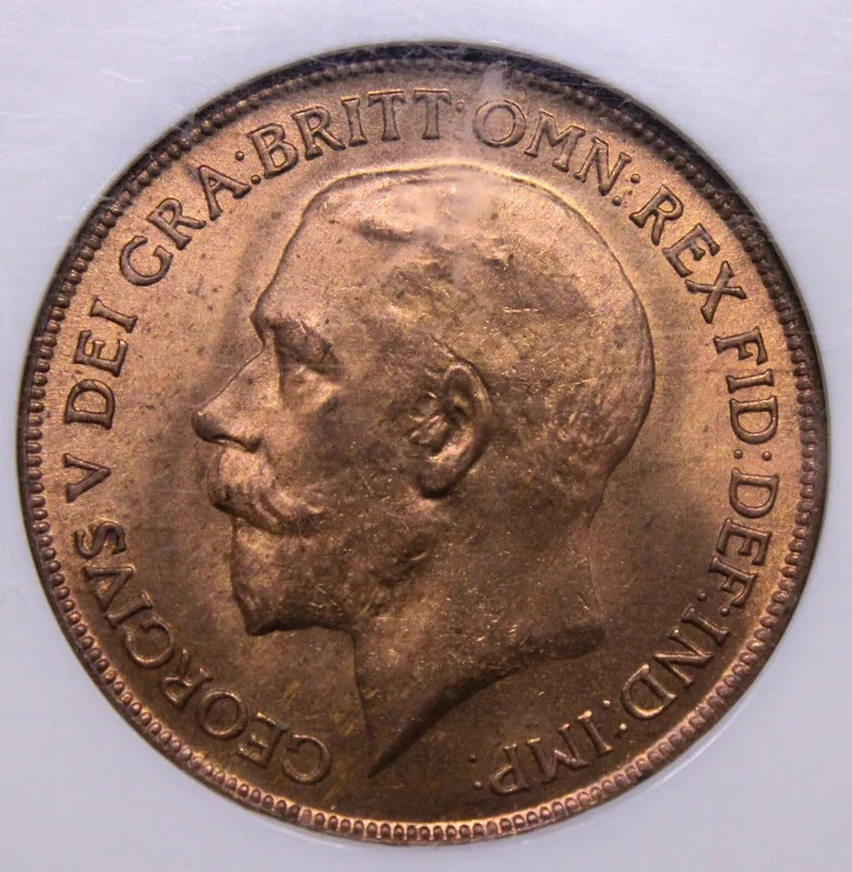 1 penny 1921, George V. S.4051 NG.C MS64 RD UNC SOLD..