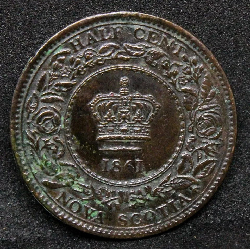 1861 1/2 Cent, Nova Scotia. Queem Victoria UNC+little Verdigris KM-7