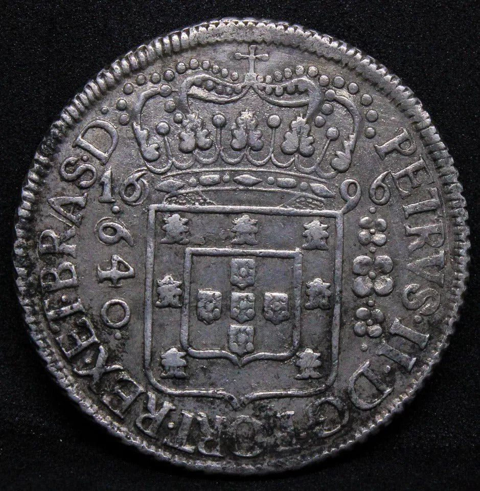 640 reis 1696 Brazil KM-84 Pedro II silver coin