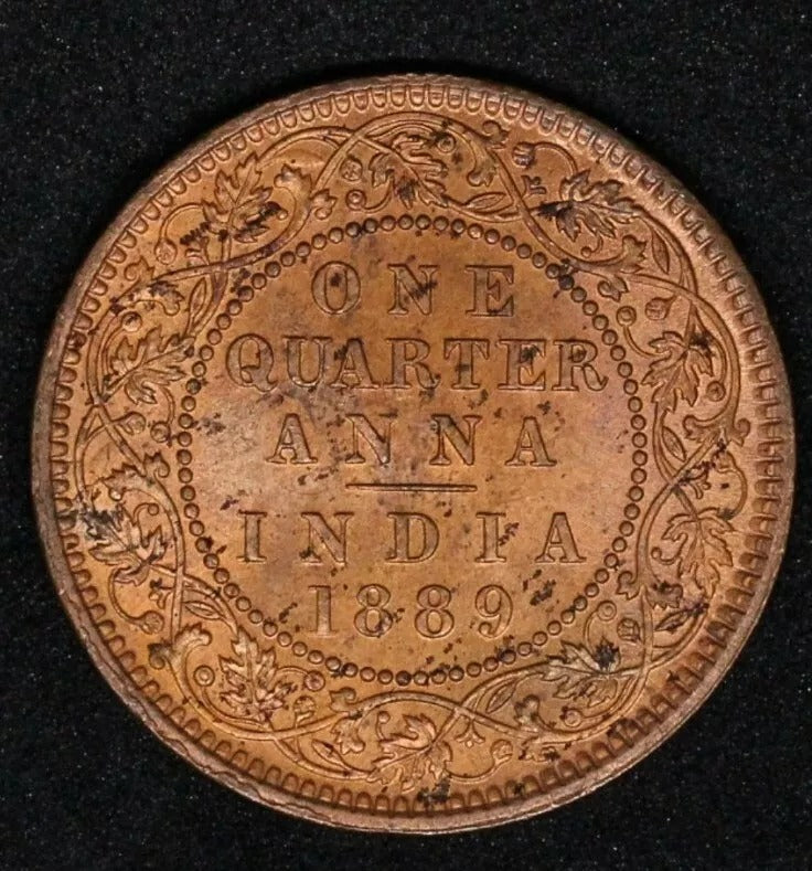 1889 1/4 Anna, British-India, Queen Victoria. UNC+Lustre, KM-486