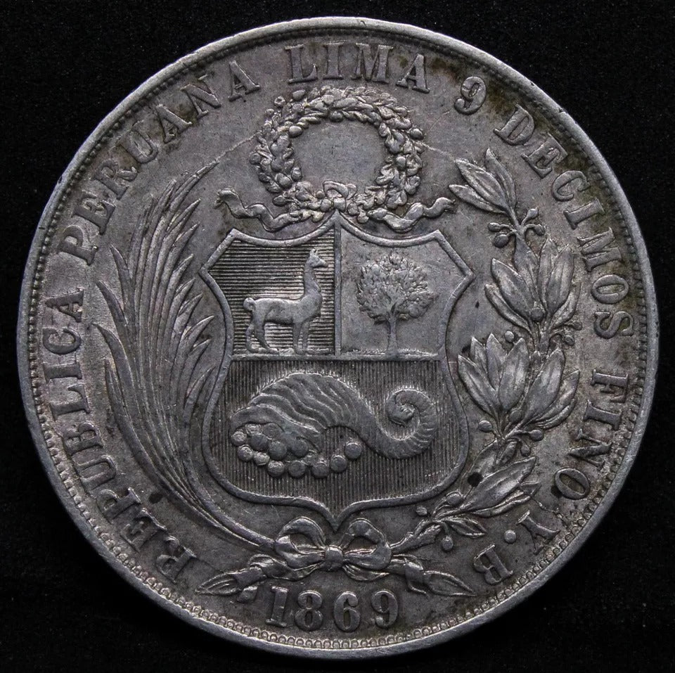 1 Sol 1869. Peru. KM# 196.3. Silver Crown