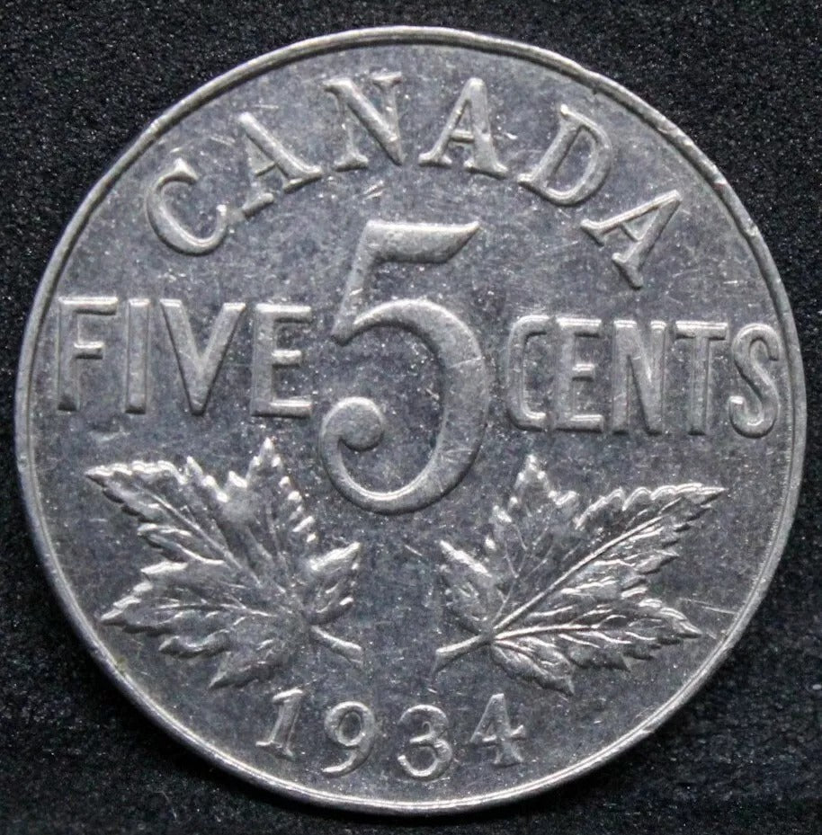 1934 5 Cent Canada Nickel, George V, EF. KM.29