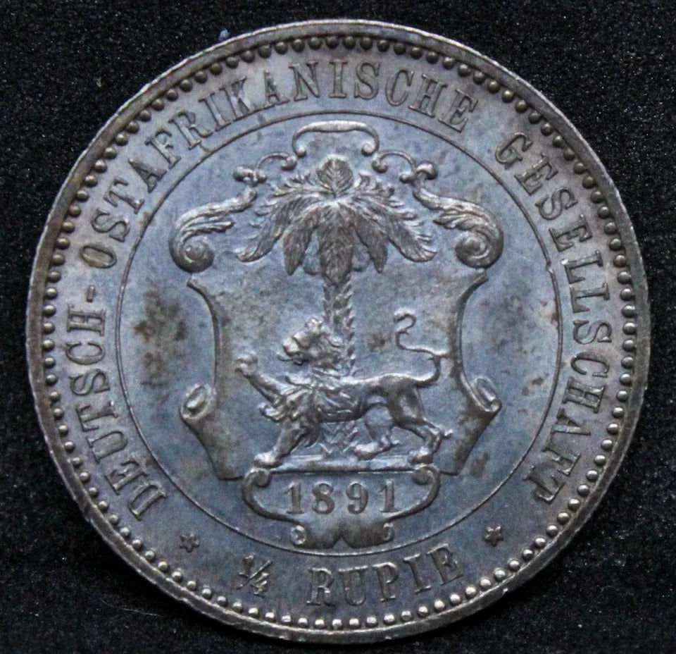 ¼ Rupie 1891 German East Africa- Wilhelm II. KM-3 UNC +blue colour