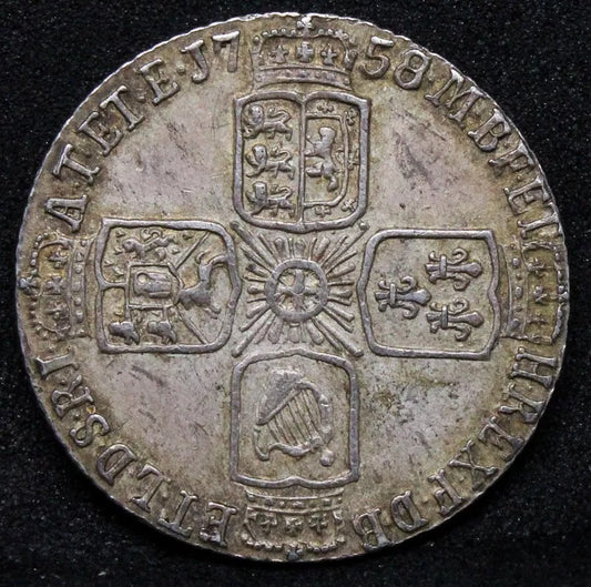 1758/7 6 pence overdate. George II Silver coin. S.3711 EF