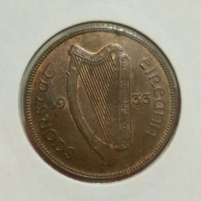 Ireland Free States Penny 1D 1933 UNC, Mintage 1,680,000, Rare date