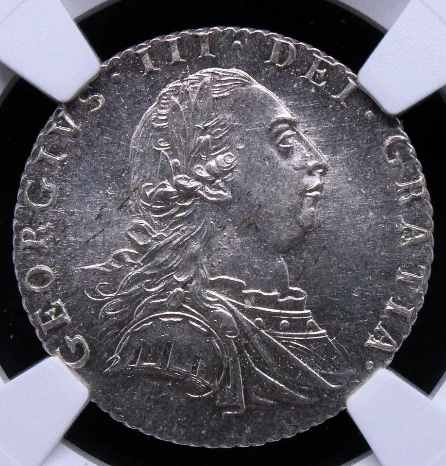 1787 6 pence George III, With semée of hearts S.3749. BU NGC MS64 SOLD..