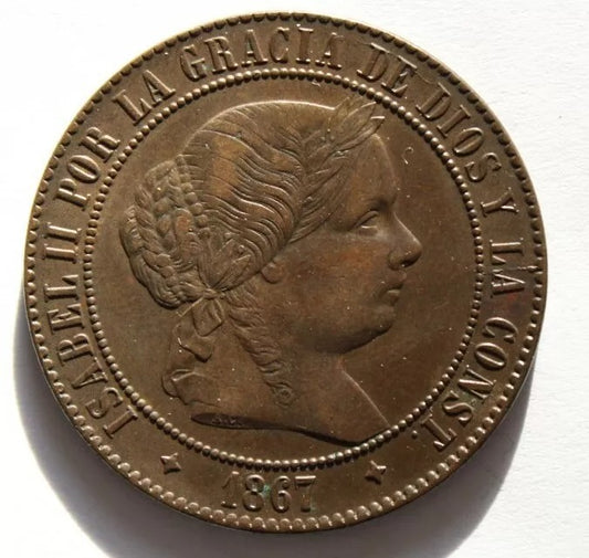 Spain 5 Centimos, Isabel II. KM 635.1. aUNC