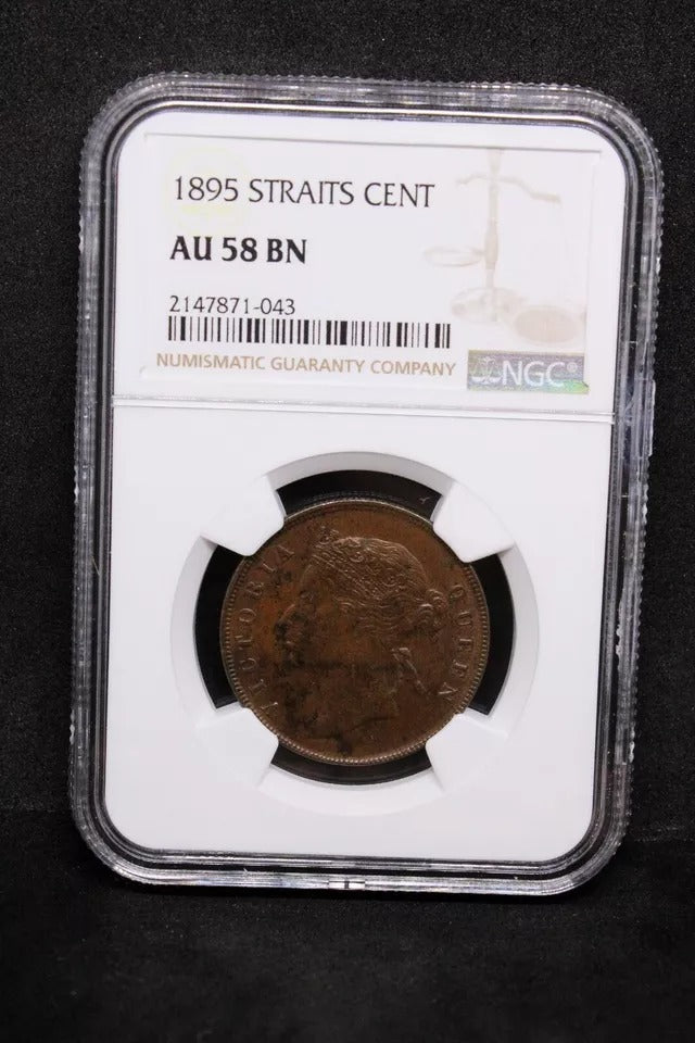 1 cent 1895 Straits Settlements. KM-16 NGC AU58 BN