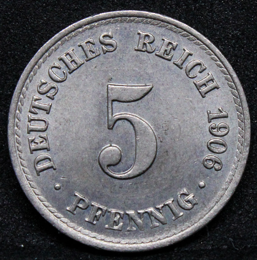 1906 5 pfennigs, Germany. William II issue. KM-11 UNC