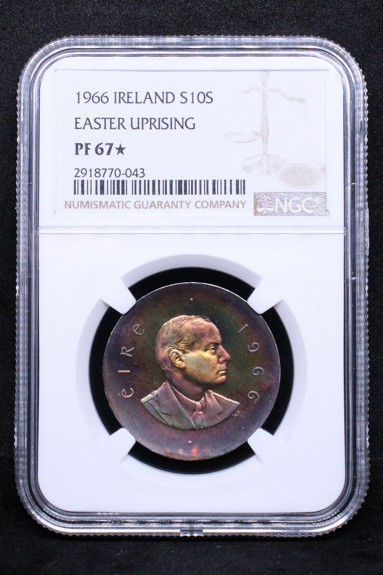 1966 IRELAND SILVER 10 SHILLINGS EASTER UPRISING PROOF .NGC PF 67*