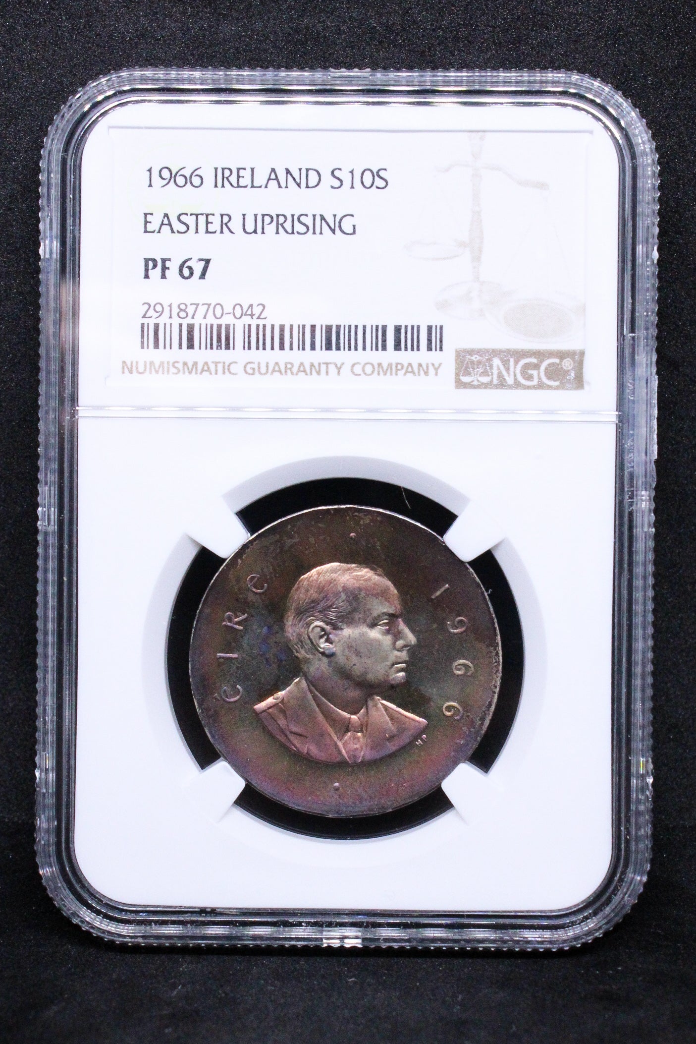 1966 IRELAND SILVER 10 SHILLINGS EASTER UPRISING PROOF .NGC PF 67