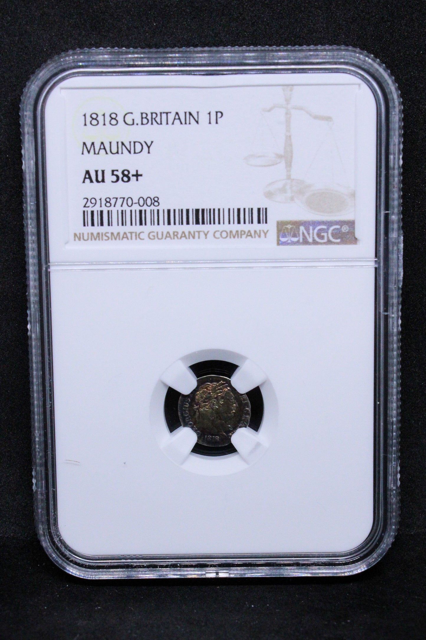1818 G.BRITAIN PENNY MAUNDY .NGC AU 58+