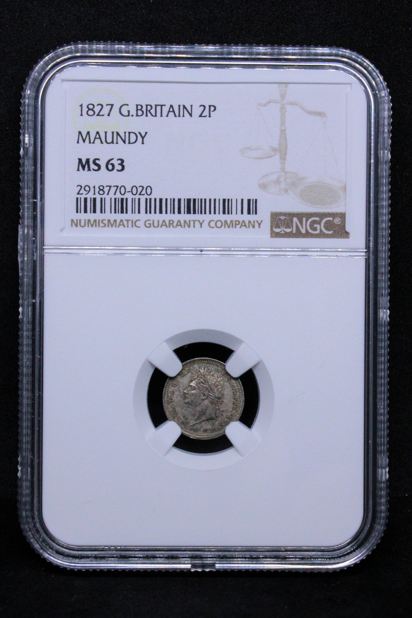 1827 G.BRITAIN 2 PENNY MAUNDY George IIII .NGC MS 63
