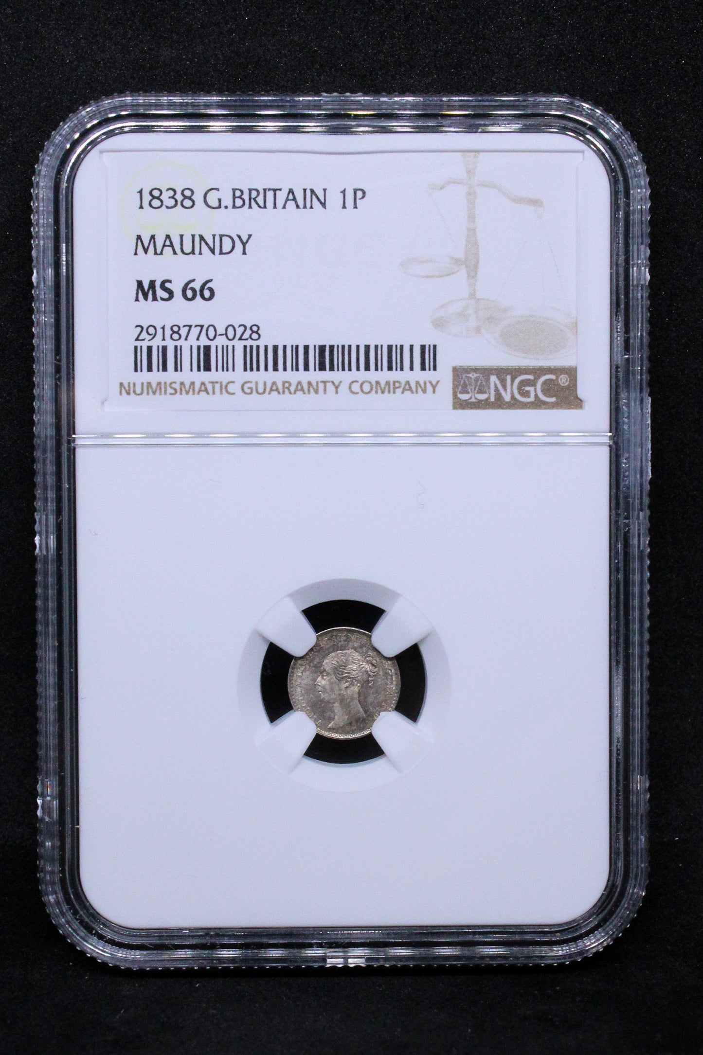 1838 G.BRITAIN PENNY MAUNDY Queen Victoria .NGC MS 66 SOLD..