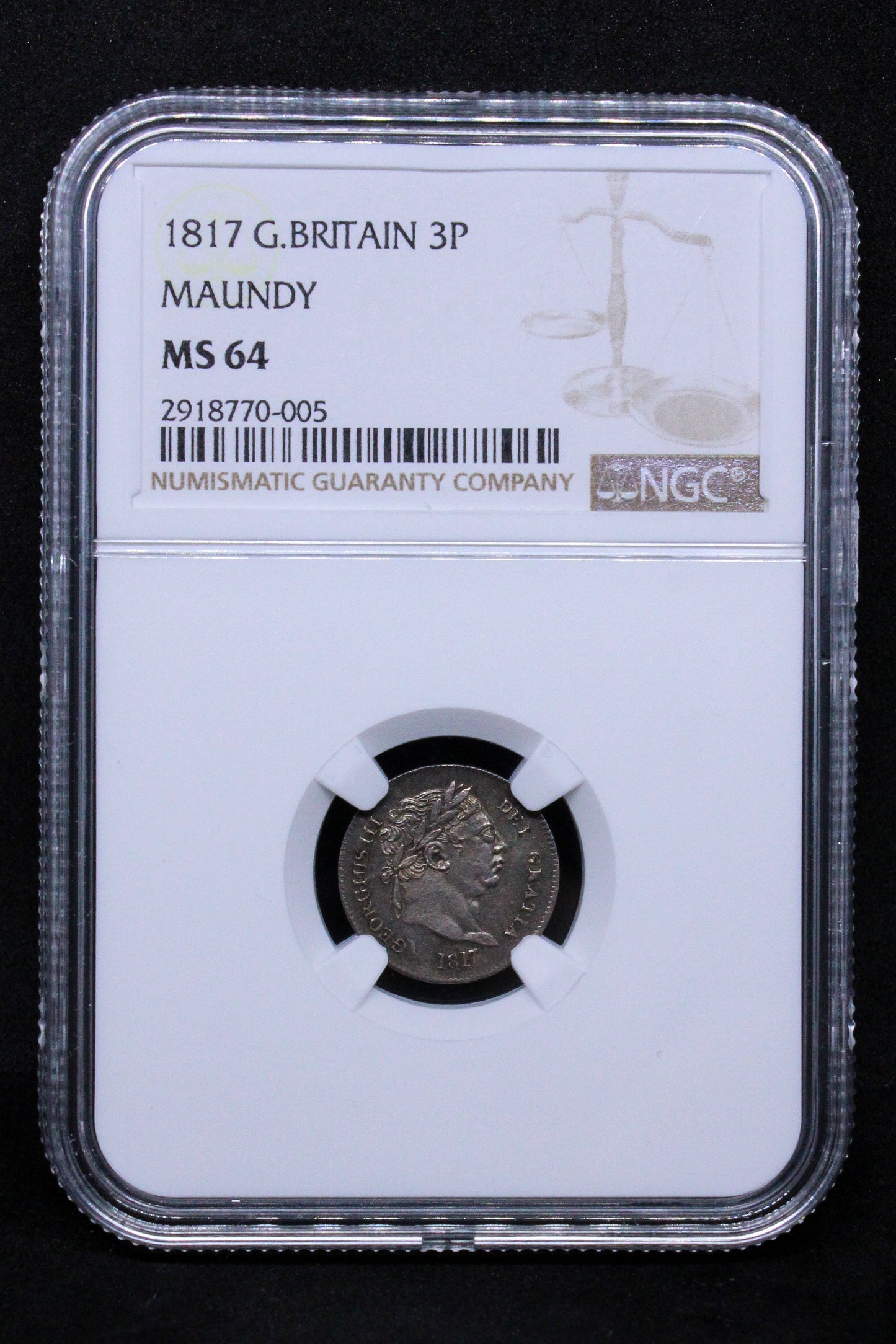 1817 G.BRITAIN 3 PENNY MAUNDY .NGC MS 64