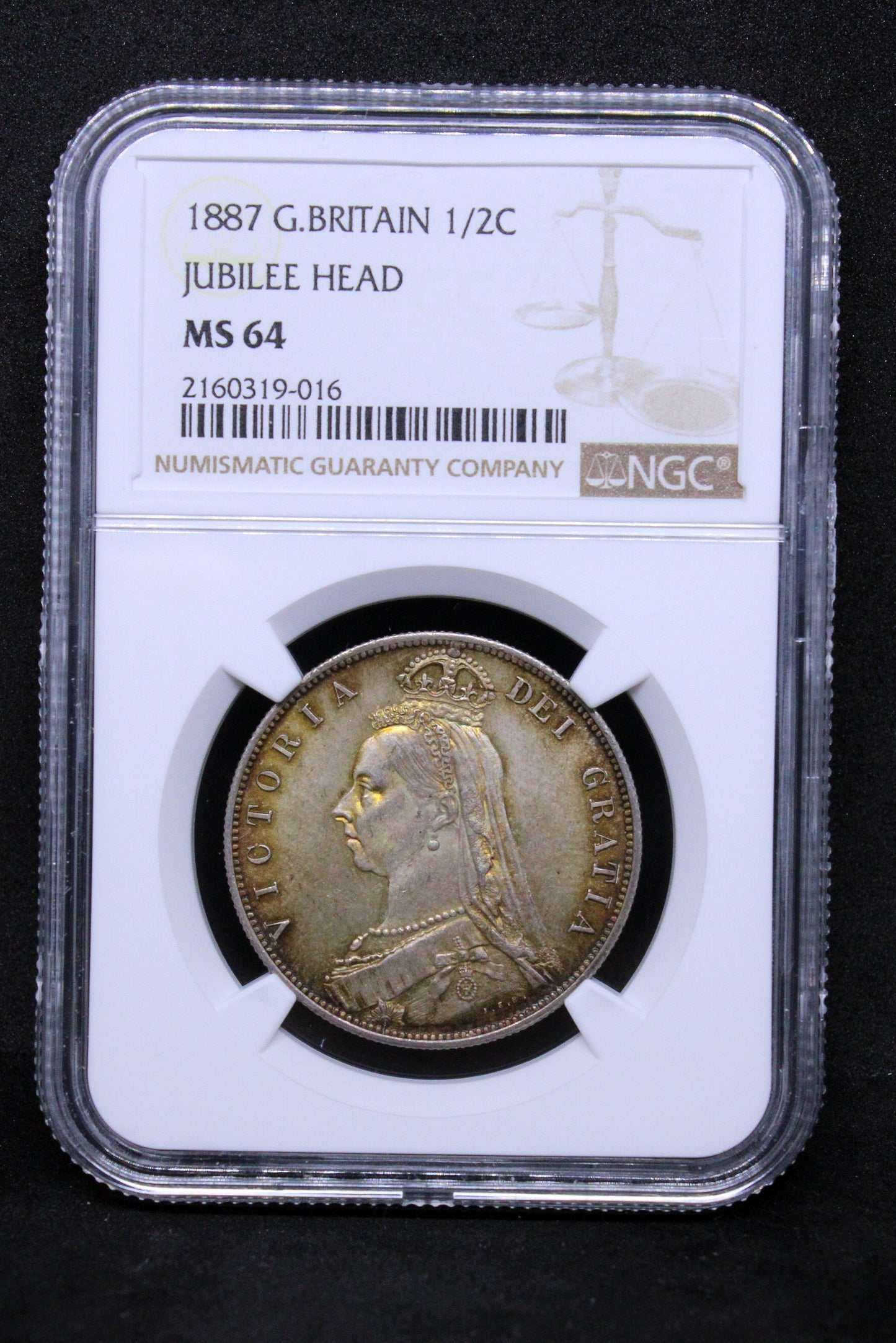 1/2 Crown 1887, Victoria Jubilee Portrait. S.3925. UNC NGC MS64