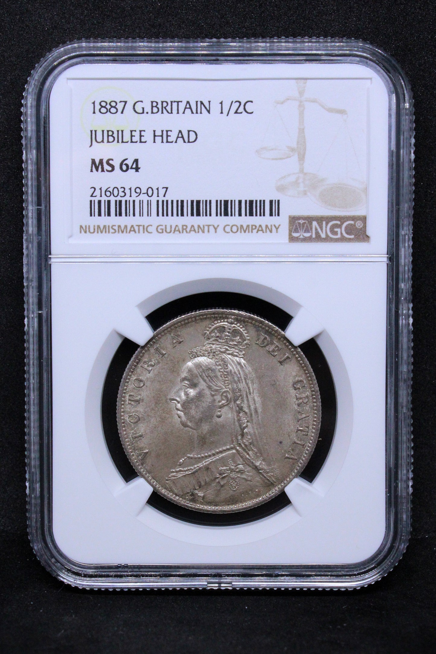 1/2 Crown 1887, Victoria Jubilee Portrait. S.3925. UNC NGC MS64