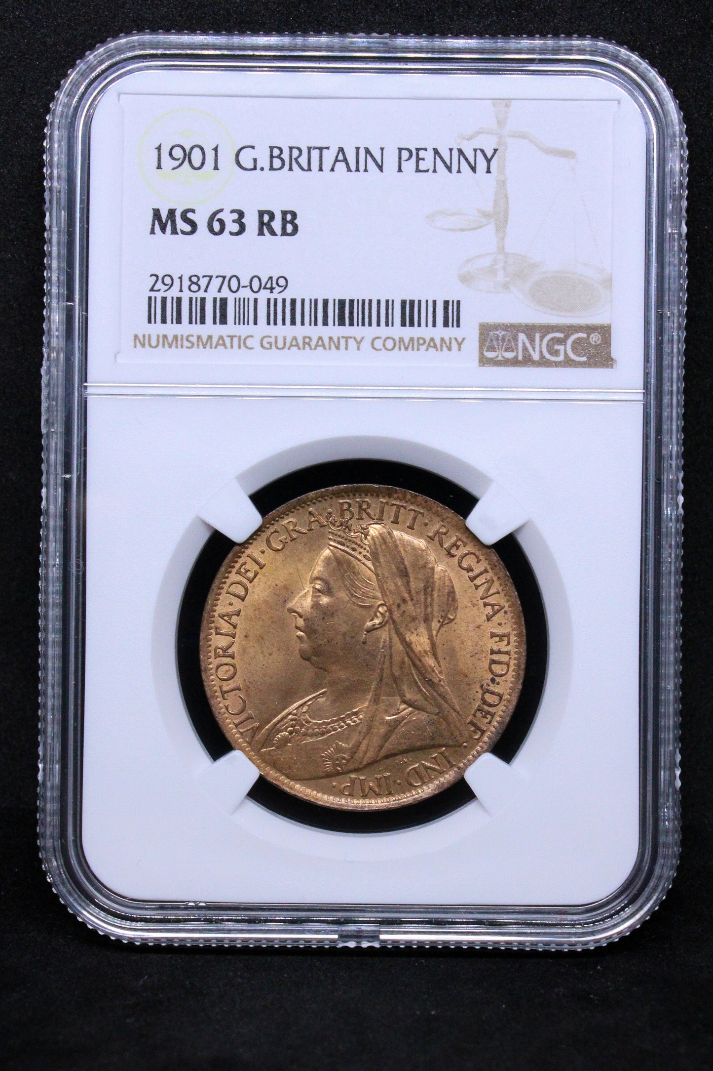 1901 G.BRITAIN PENNY Queen Victoria .NGC MS 63 RB