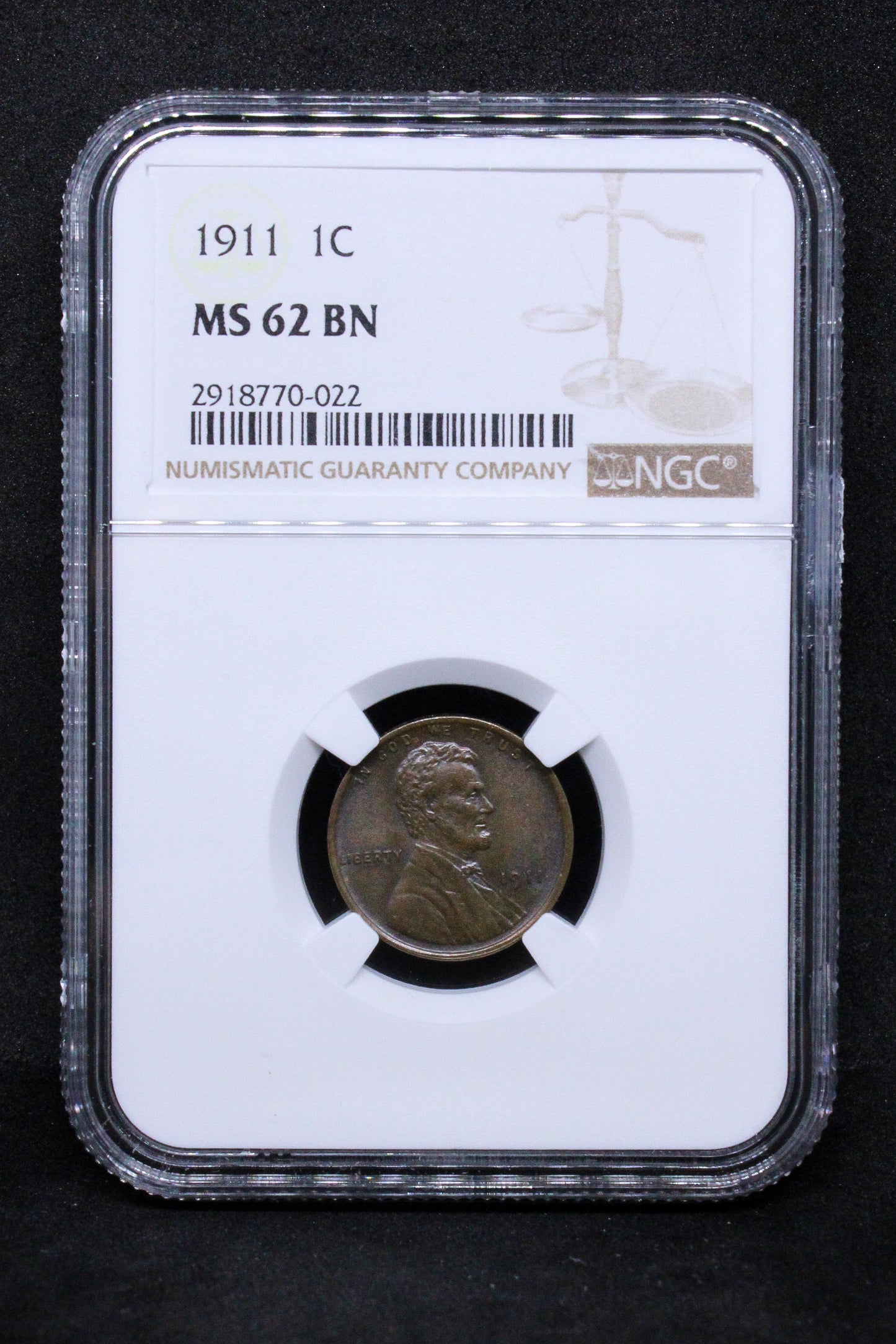 1911 1 CENT USA .NGC MS 62 BN