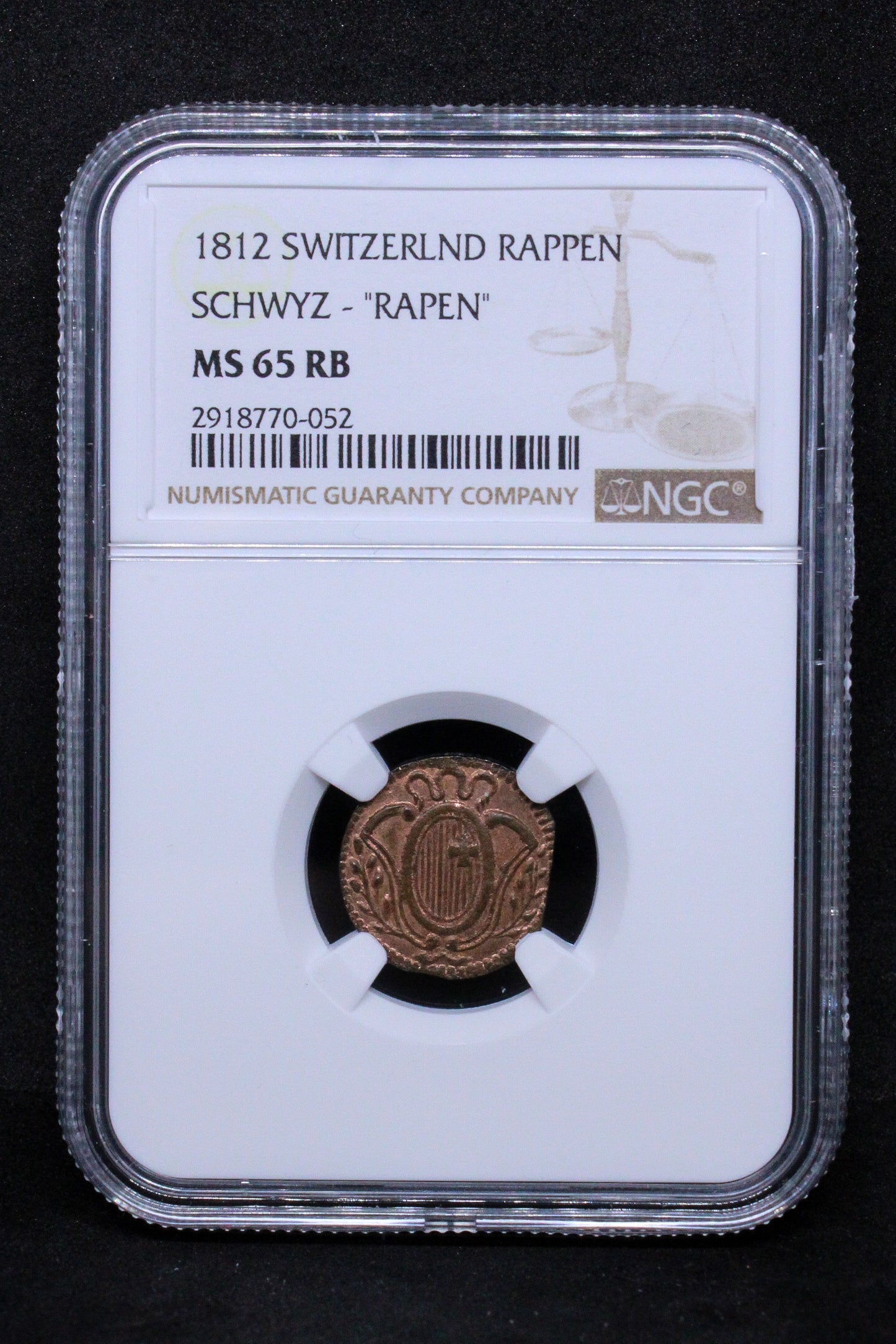 1812 SWITZERLND RAPPEN SCHWYZ - "RAPEN" .NGC MS 65 RB