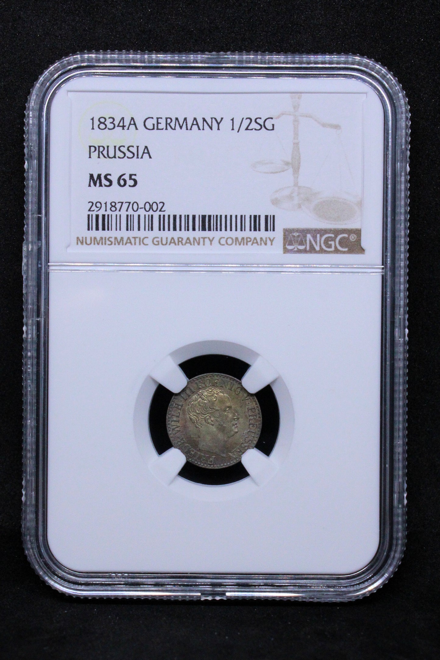1834A GERMANY 1/2 Silber Groschen PRUSSIA .NGC MS 65