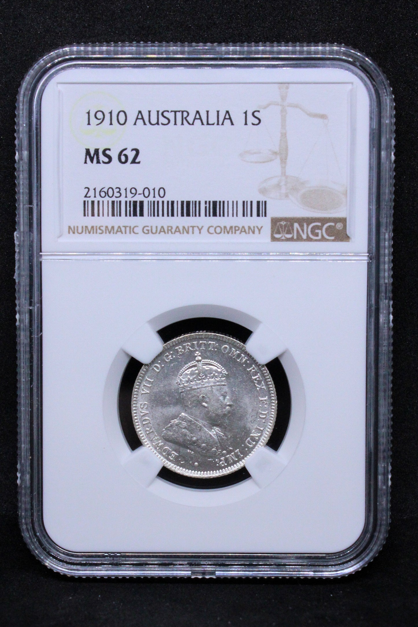 1910 AUSTRALI.A 1 SHILLING Edward VII.NG.C MS 62 SOLD..