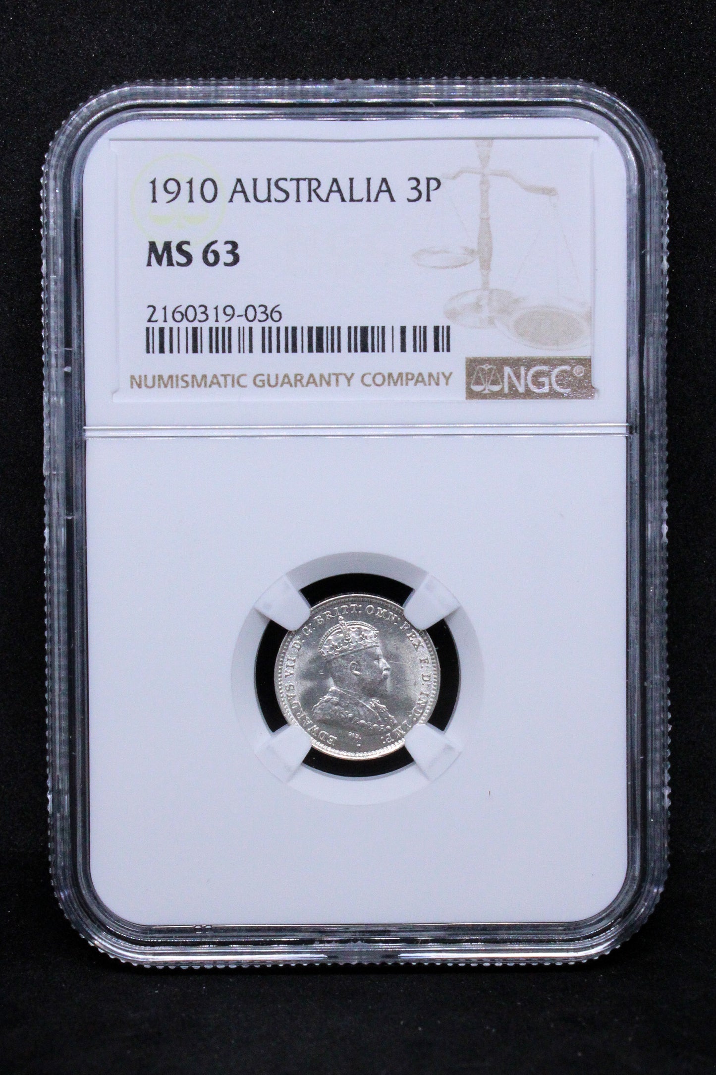 1910 AUSTRALI.A 3 PENCE .NG.C MS 63 Edward Vii SOLD..