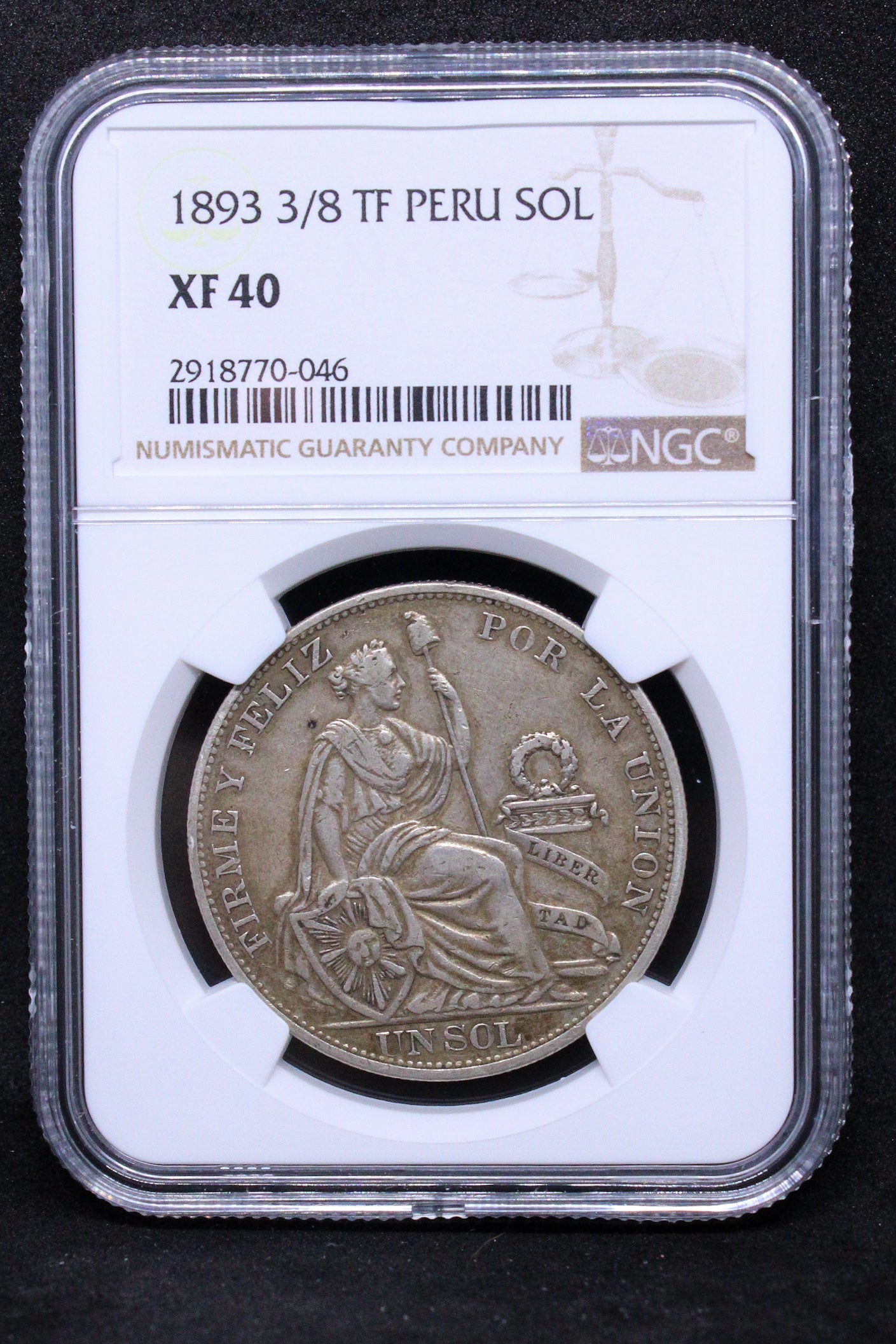 1893 3/8 TF PERU SOL .NGC XF 40