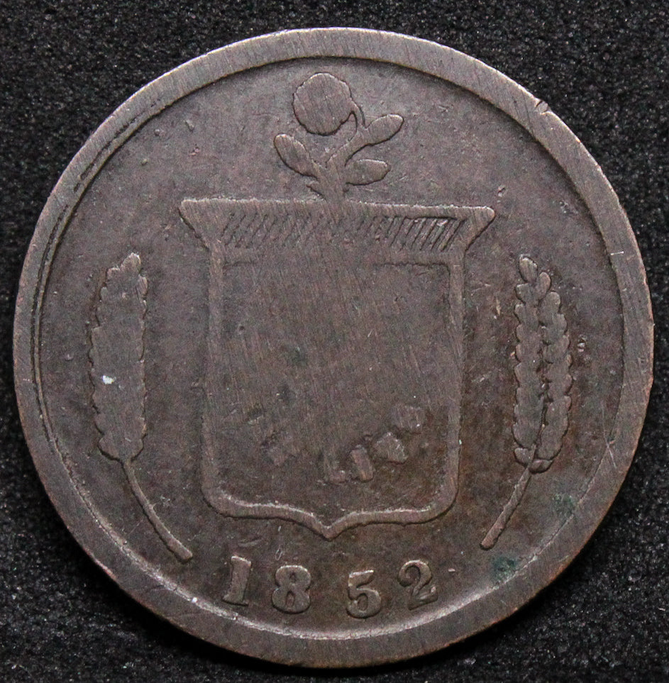Glamorgan, SWANSEA, WYNDHAM ARMS, MORGAN REES PRICE 3 rev. Live And Let Live in shield 1852 AE 19.8mm. plain edge VF Cox 801 token
