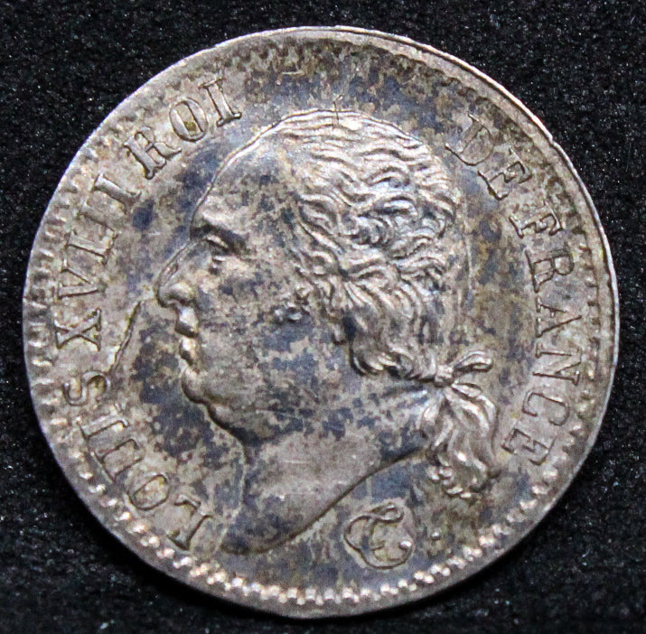 1819 - B (Rouen Mint) 1/4 Franc. Louis XVIII. KM-714. UNC