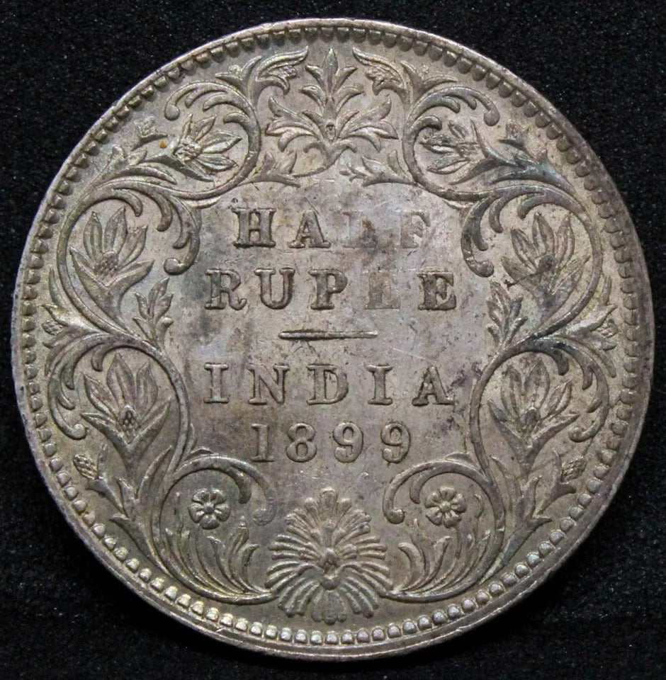 1/2 rupee 1899 reverse B, British-India. Queen Victoria. KM-491 aUNC