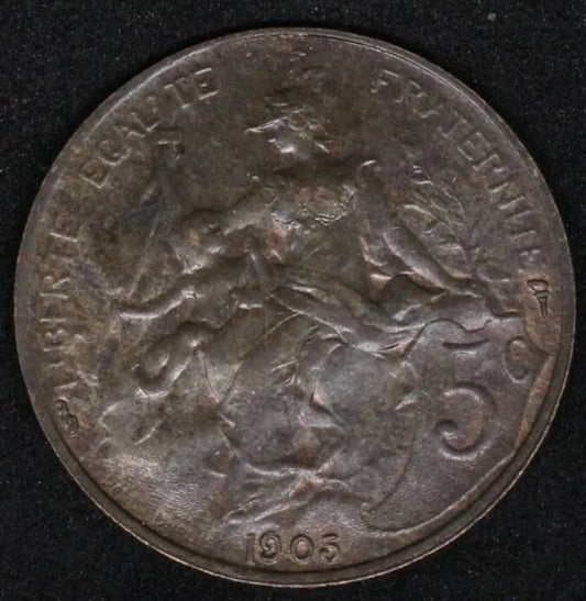 1905 5 Centimes - France UNC rare, lowest mintage year 2,100,000