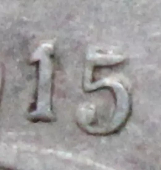 5 Centavos 1915/5 overdate+Curved 5. Chile silver coin. KM-155.3 UNC