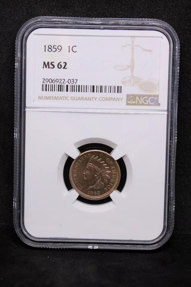 1 Cent 1859, United States USA Coin. UNC NGC MS62