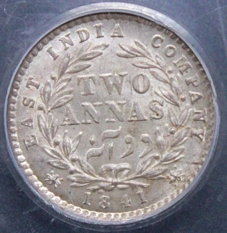 2 Annas 1841. British India- Queen Victoria. KM-460. BU CGS 85 (~MS65)